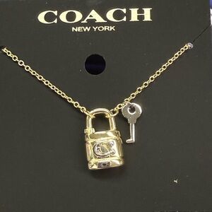 Coach Gold Padlock and Key Necklace